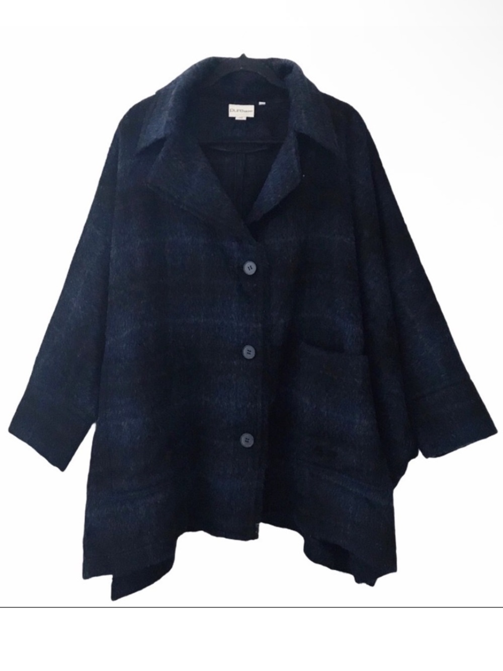 Pure DKNY Blue Plaid Wool Alpaca Blend Coat One Size